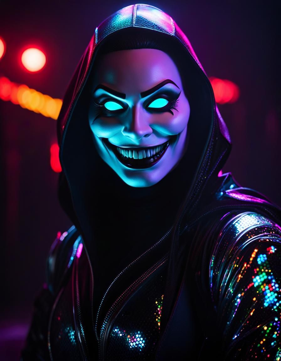 Holographic Woman in Dungeon: a Pop Art Portrait