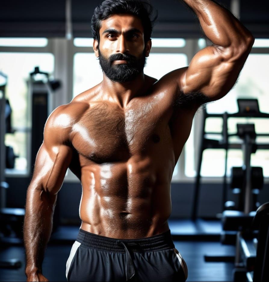 Muscular Indian Man Showcases Athletic Form Post-Workout