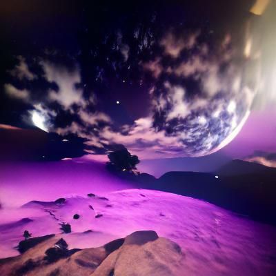I landed on a planet with a deep purple night sky.