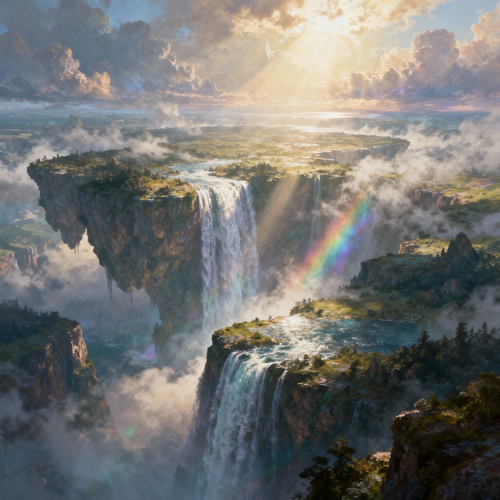 Floating Island Waterfall in Ethereal Mist