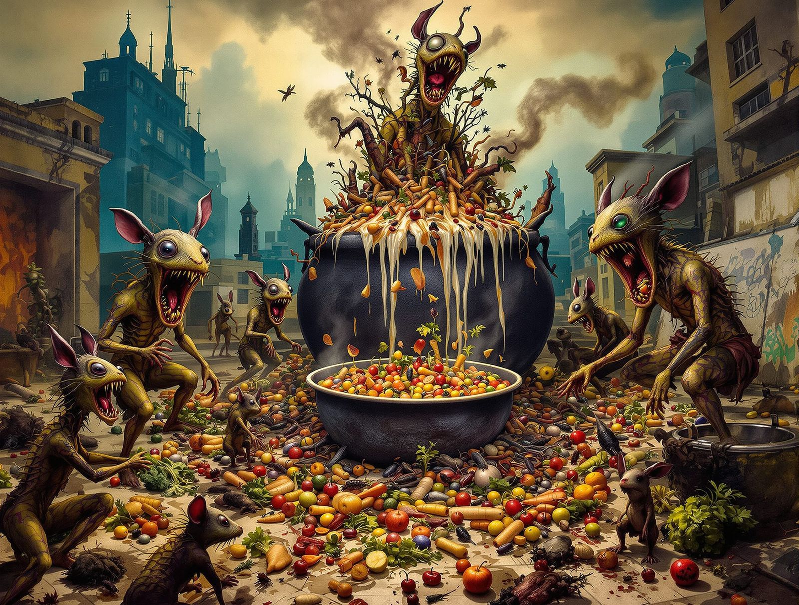 Surreal Urban Feast: Mutant Degenerates in a Colorful Cauldr...