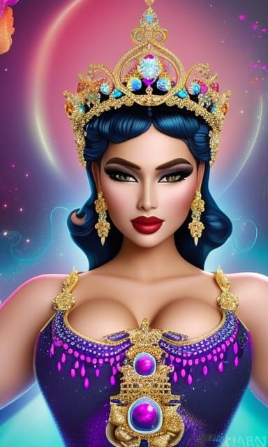 Elegant Fantasy Queen in Candyland Gouache Swirls