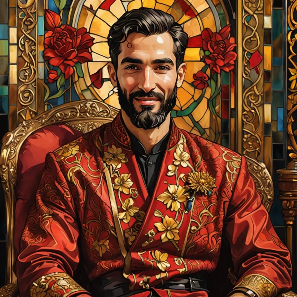 Arab Aristocrat on Golden Throne in Art Nouveau Style