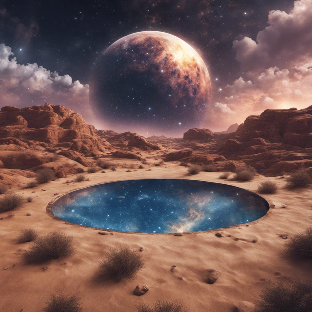 Cosmic Desert Pool Under Starry Sky