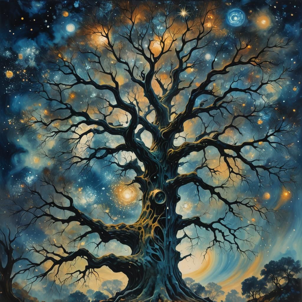 Galactic Tree of Life in Surreal Oil Painting Style