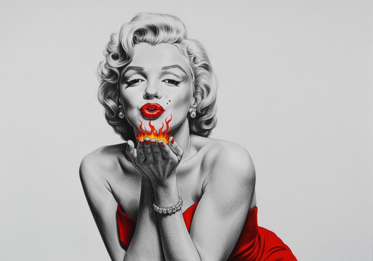 Marilyn Monroe Blows a Kiss in Selective Color Art