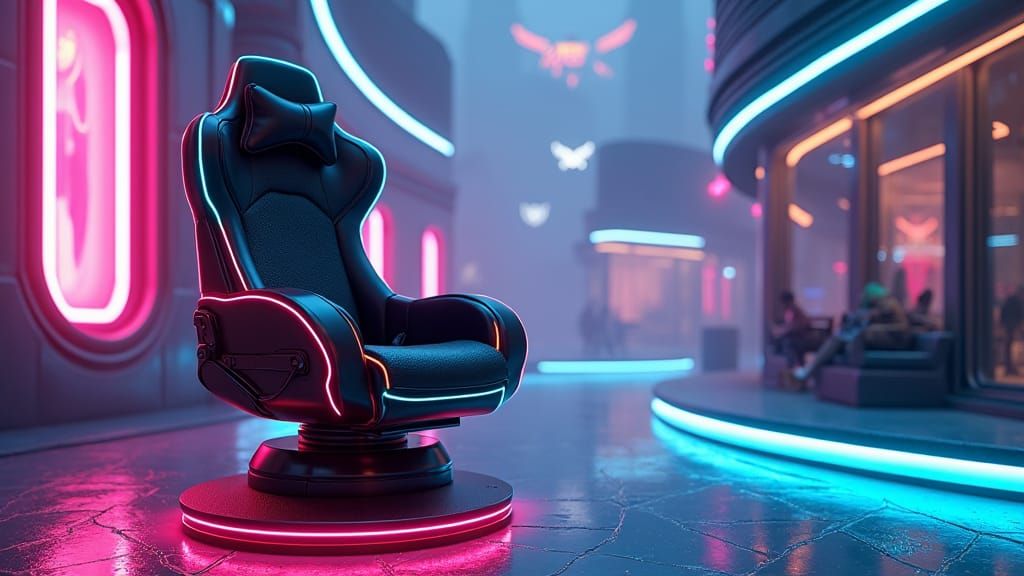 Futuristic Gaming Chair in Surreal Cyberpunk Style