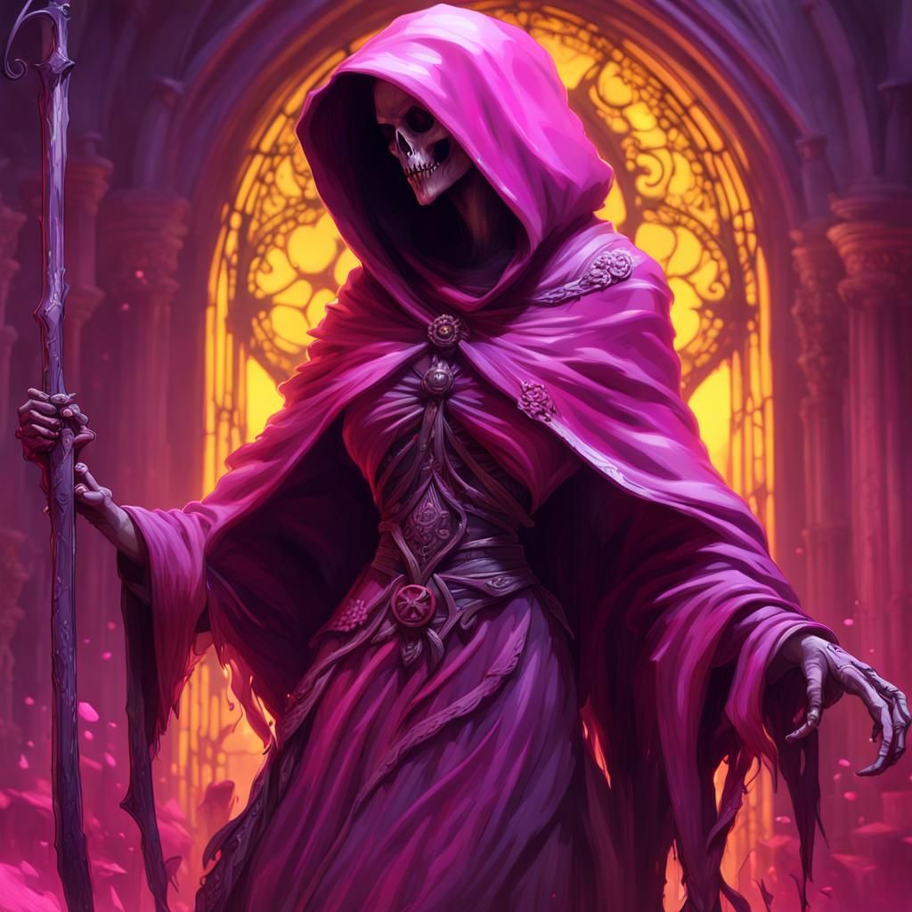 Pretty Pink Grim Reaper in Dark Fantasy Style