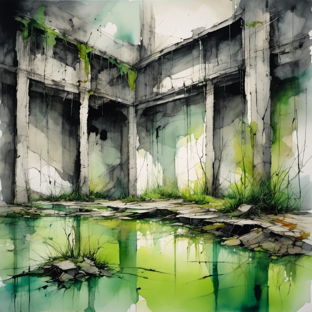 Watercolor of Plants Growing in Cracked Concrete