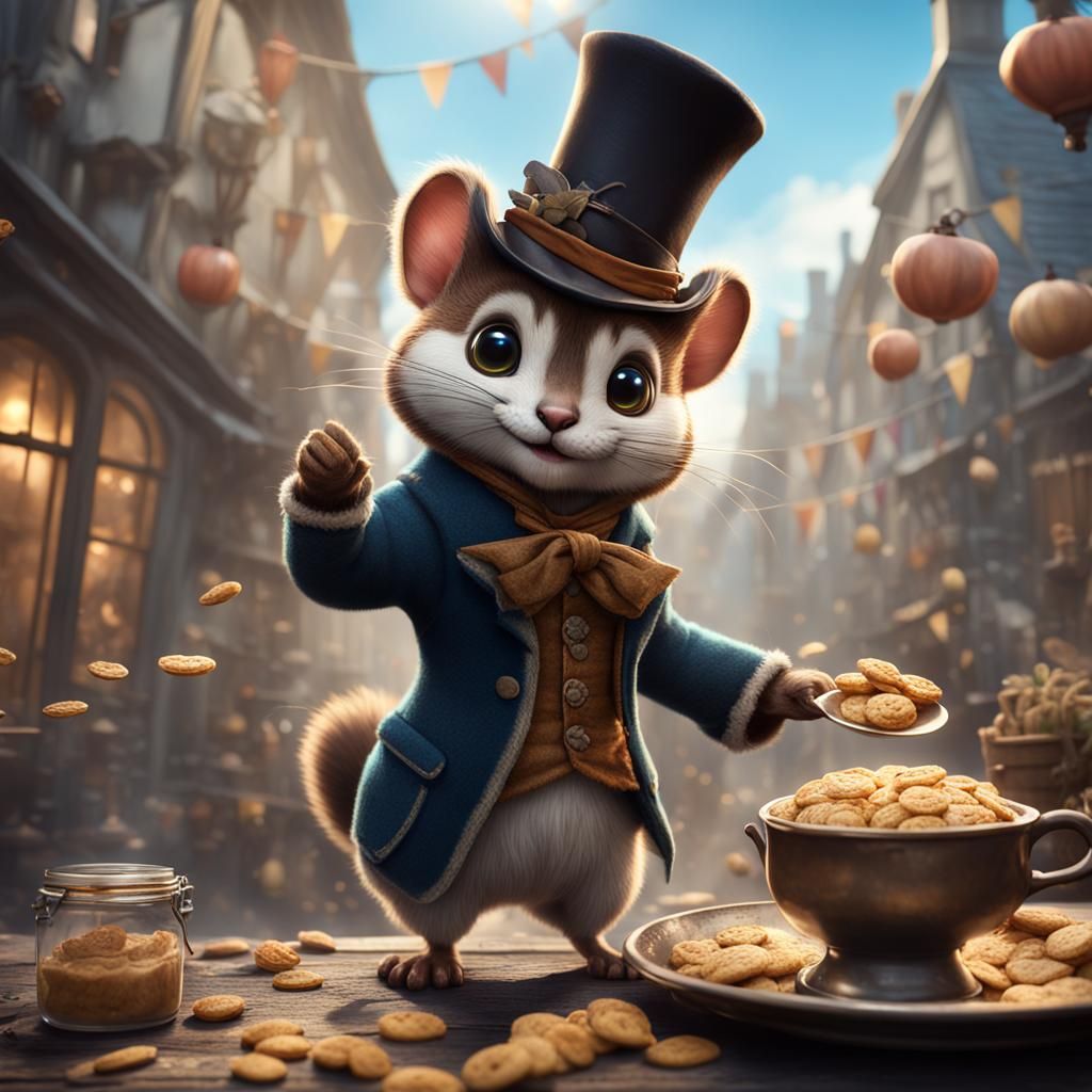 Oliver Squirrel as Oliver Twist, Detailed Digital Painting