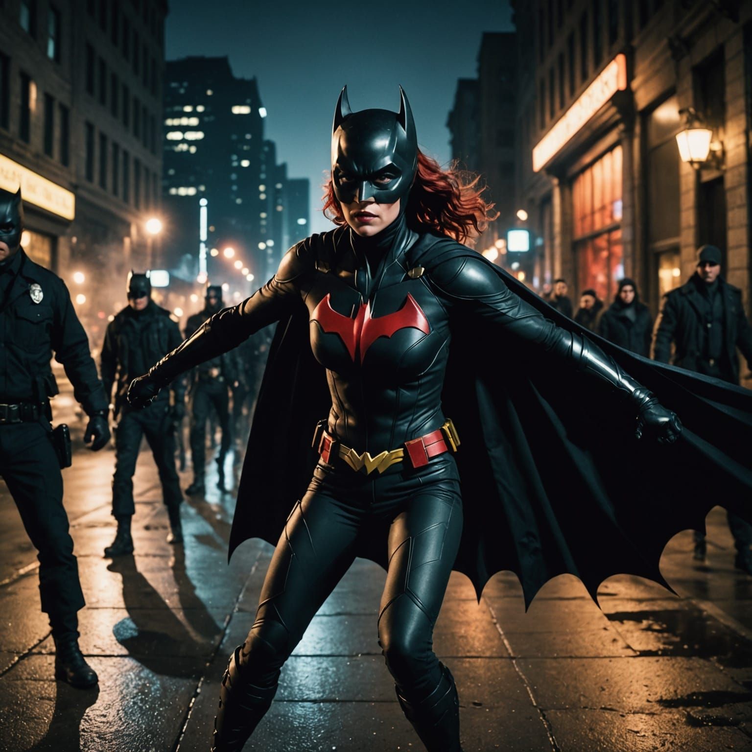 Epic Batwoman Battles Goons in Gotham City at Night