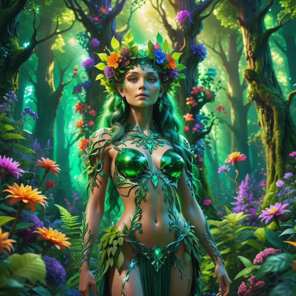Emerald Dryad in Lush Forest Concept Art
