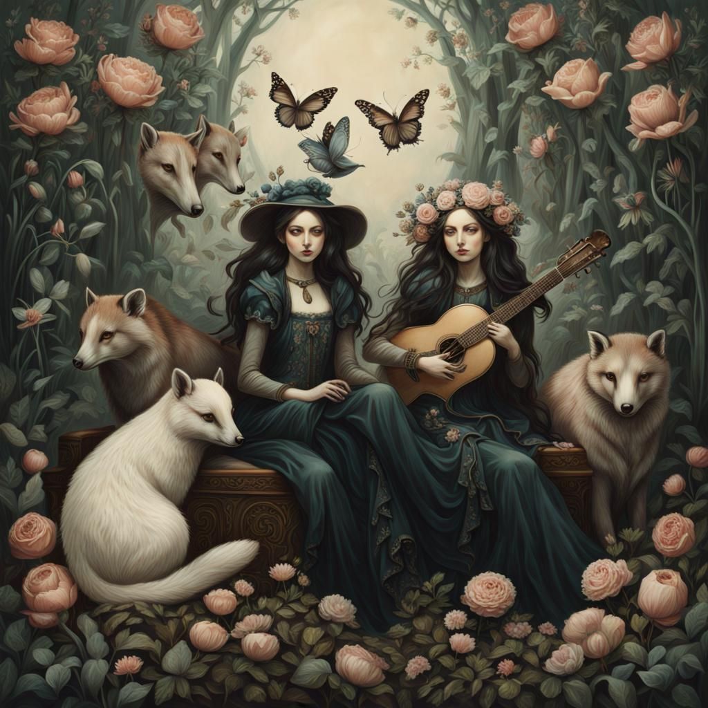 Gothic Pixies Riding Badgers in Dreamlike Portrait