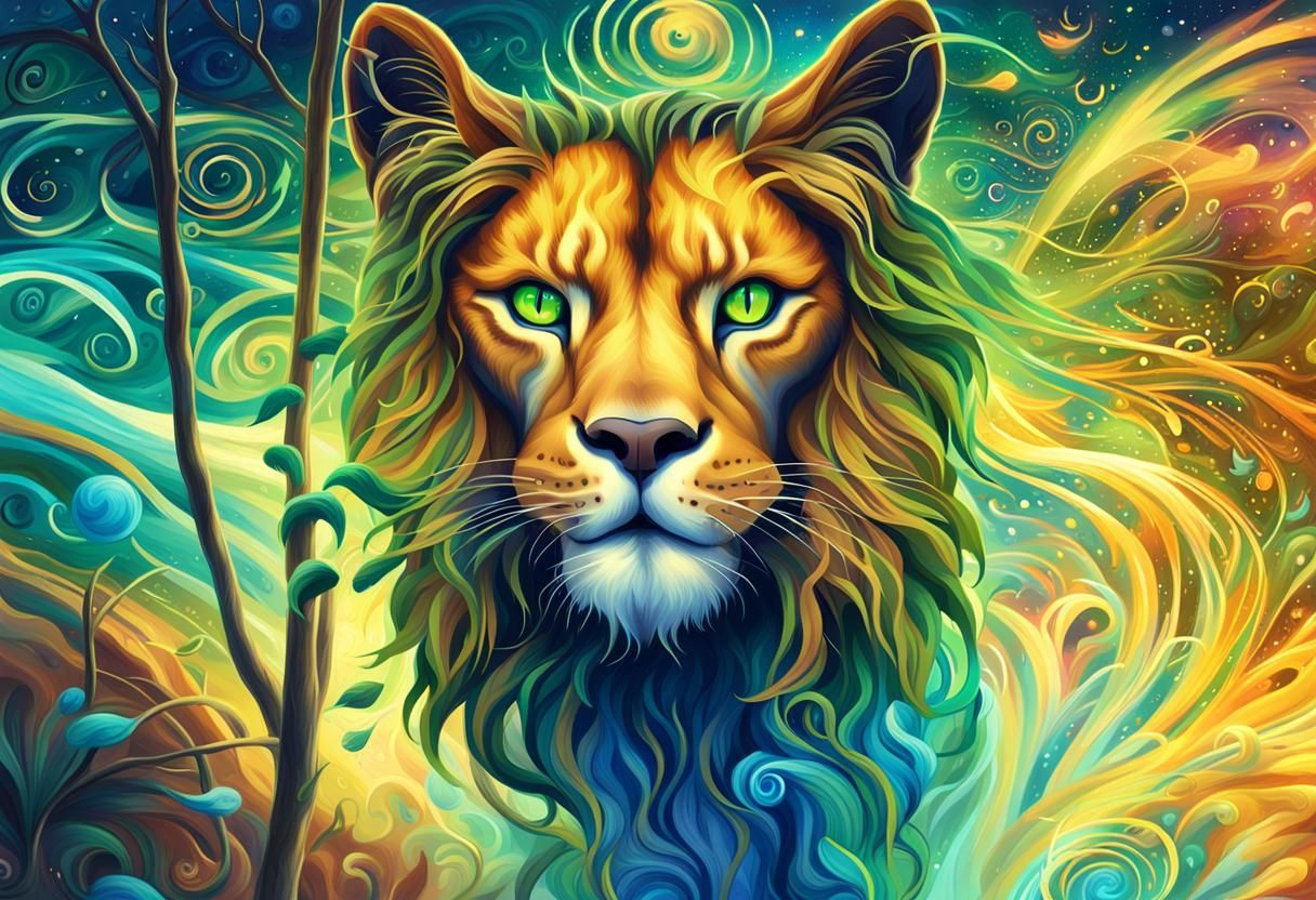 Lion Transformation in a Fantasy Landscape