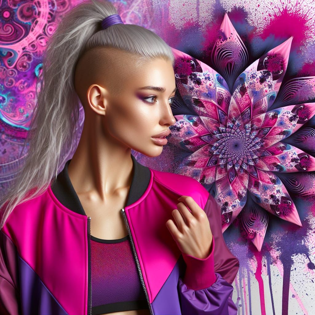 Vibrant Woman with Graffiti Art and Fractal Elements