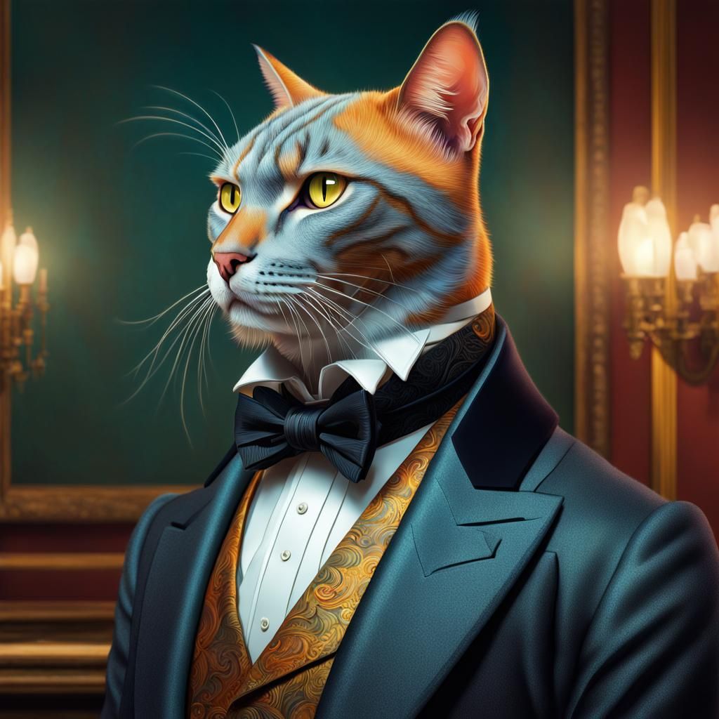 Victorian Ginger Cat Gentleman in Men's Club