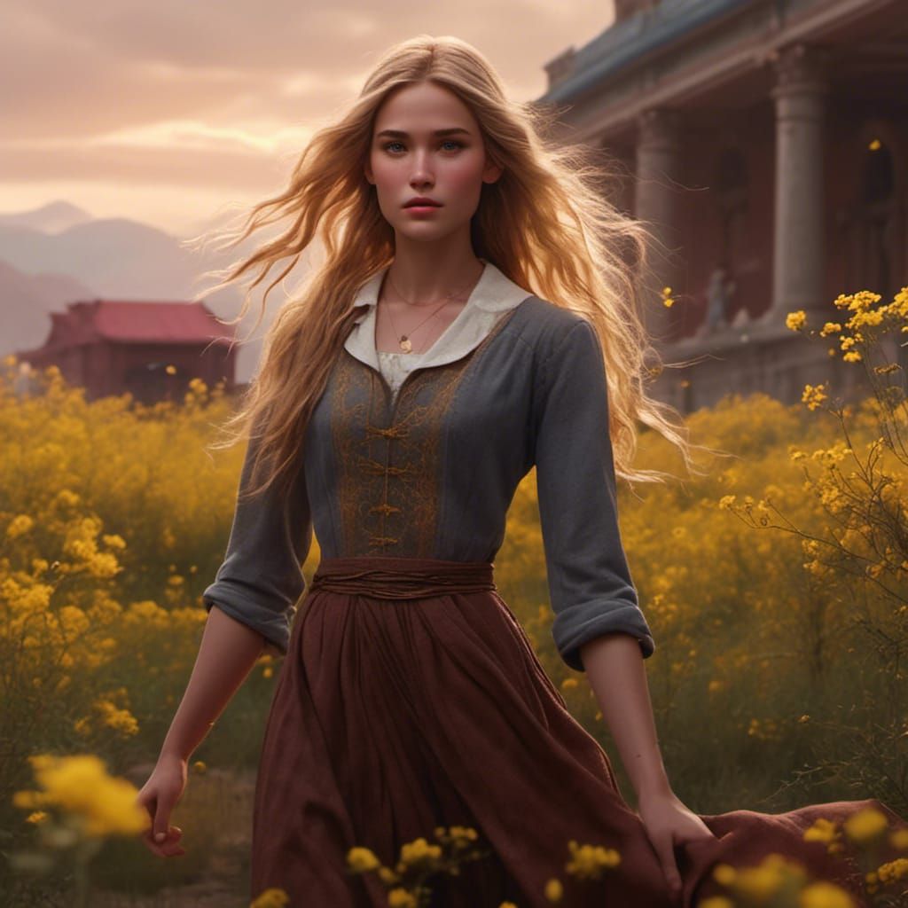 Woman in Brown Dress Among Yellow Flowers
