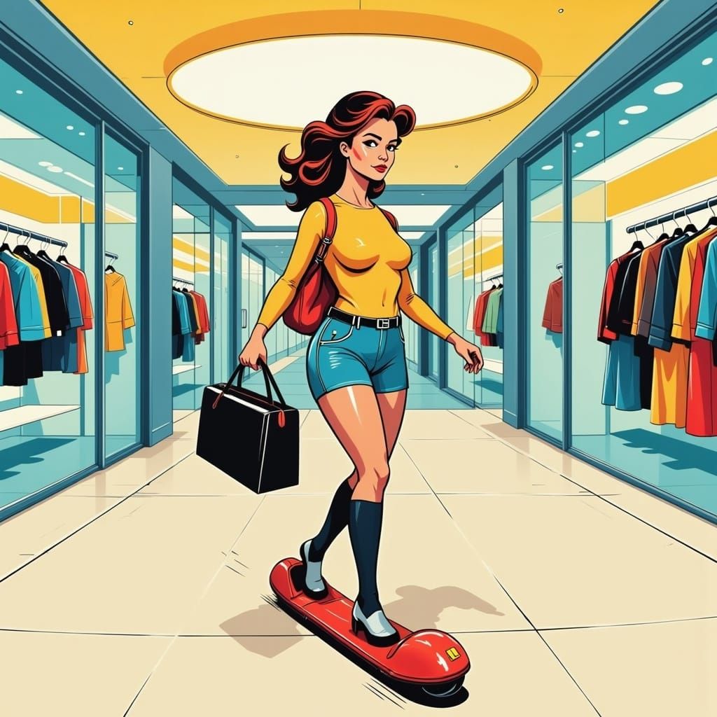 Jane Jetson in Futuristic Mall: Comic Book Art