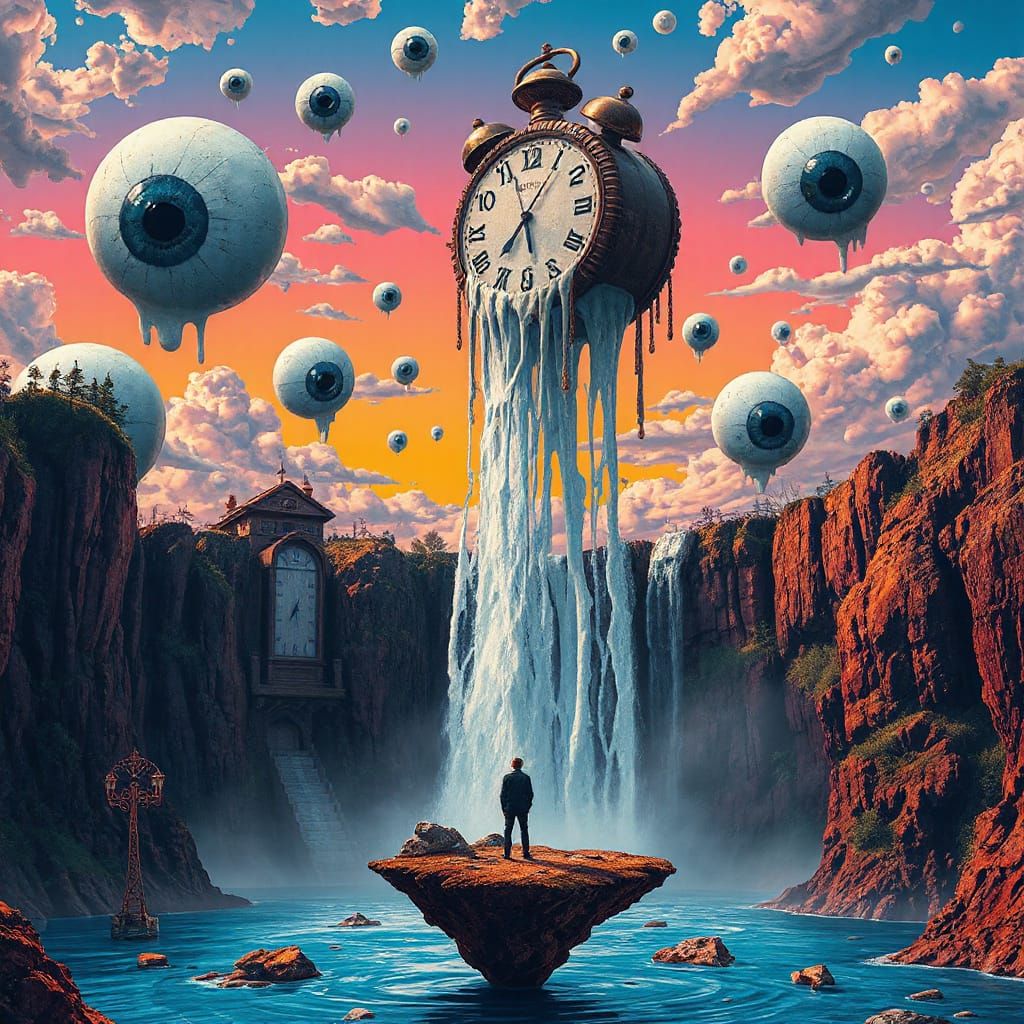 Surreal Floating Island Scene in Dreamlike Hues