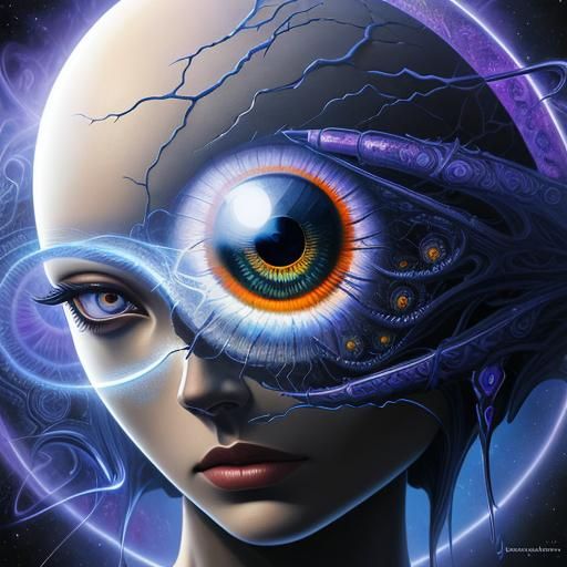 Mystical Luminous Eye in Visionary Art Style