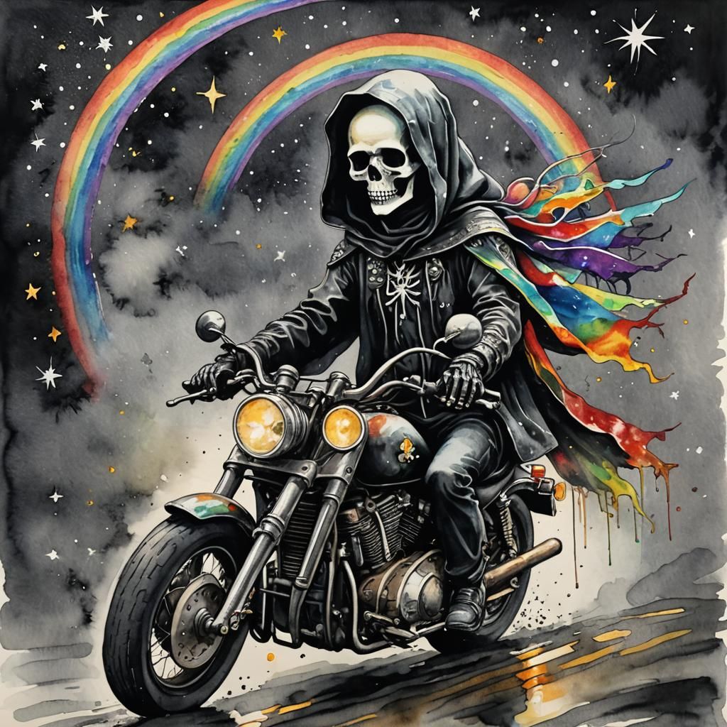 Holy Death Rides: Watercolor and Ink Surrealism