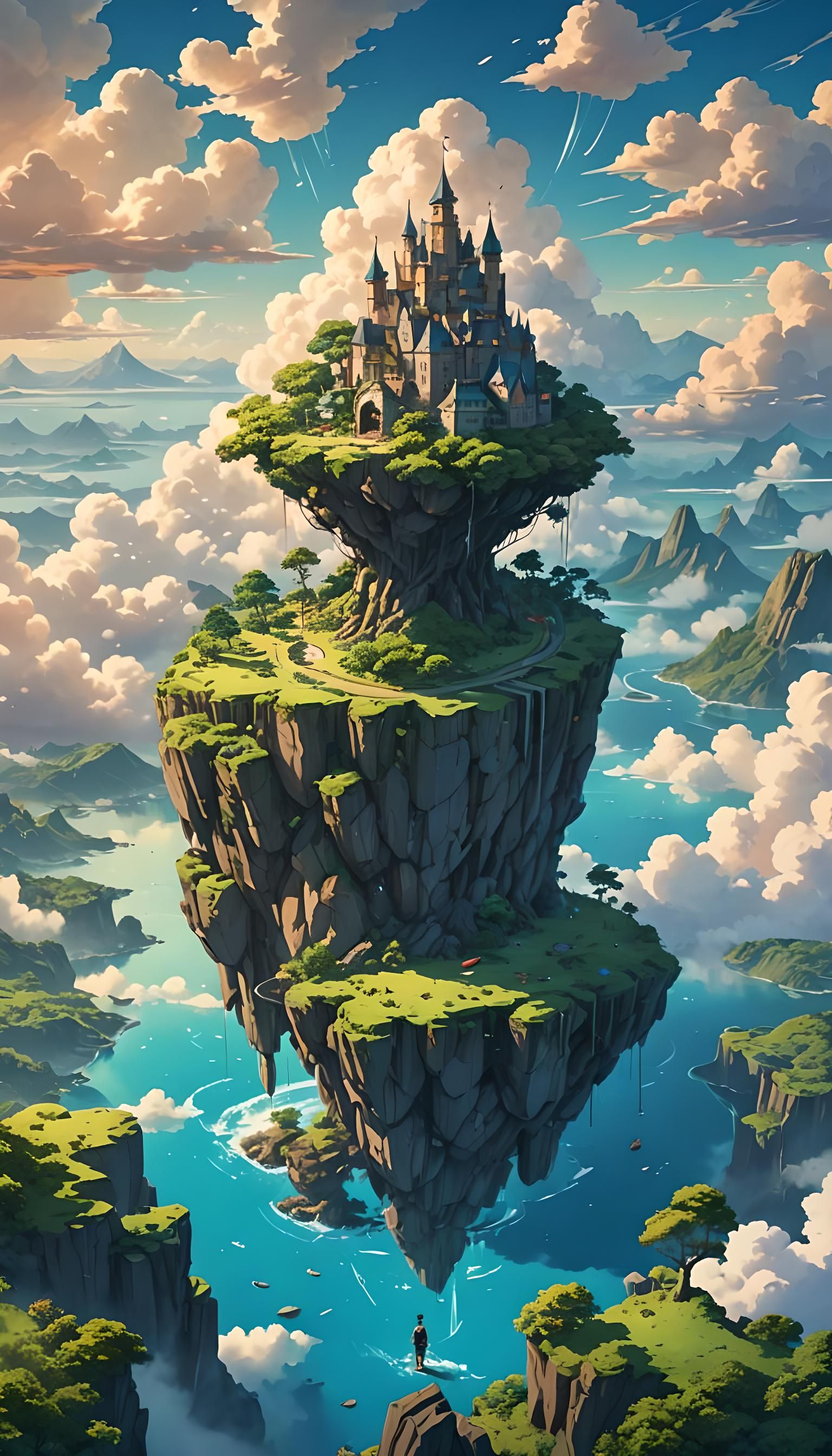 Floating Island Anime Scenery in Ghibli Style