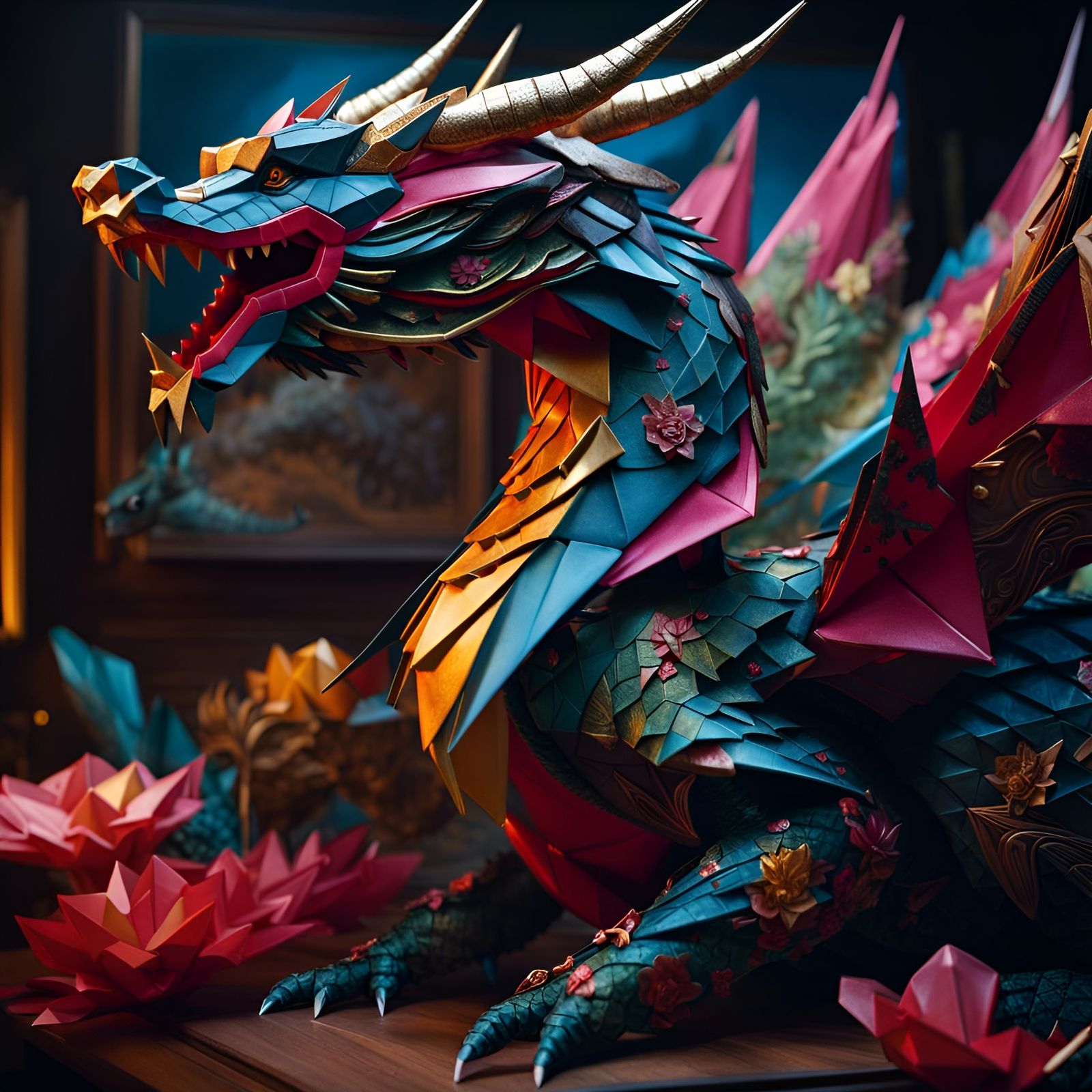 Detailed Origami Dragon Digital Art in 64 Megapixels
