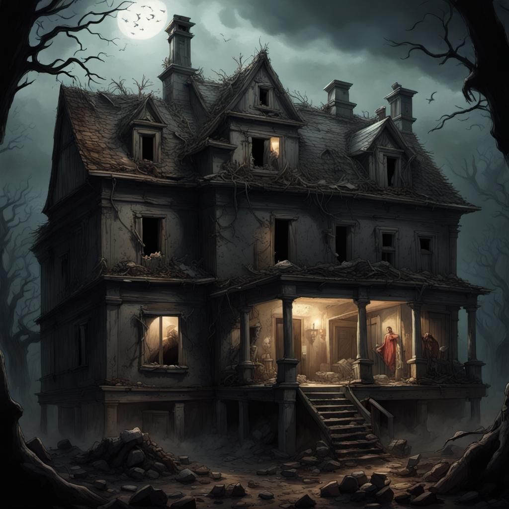Horror Book Cover: Abandoned House and Dark Figures