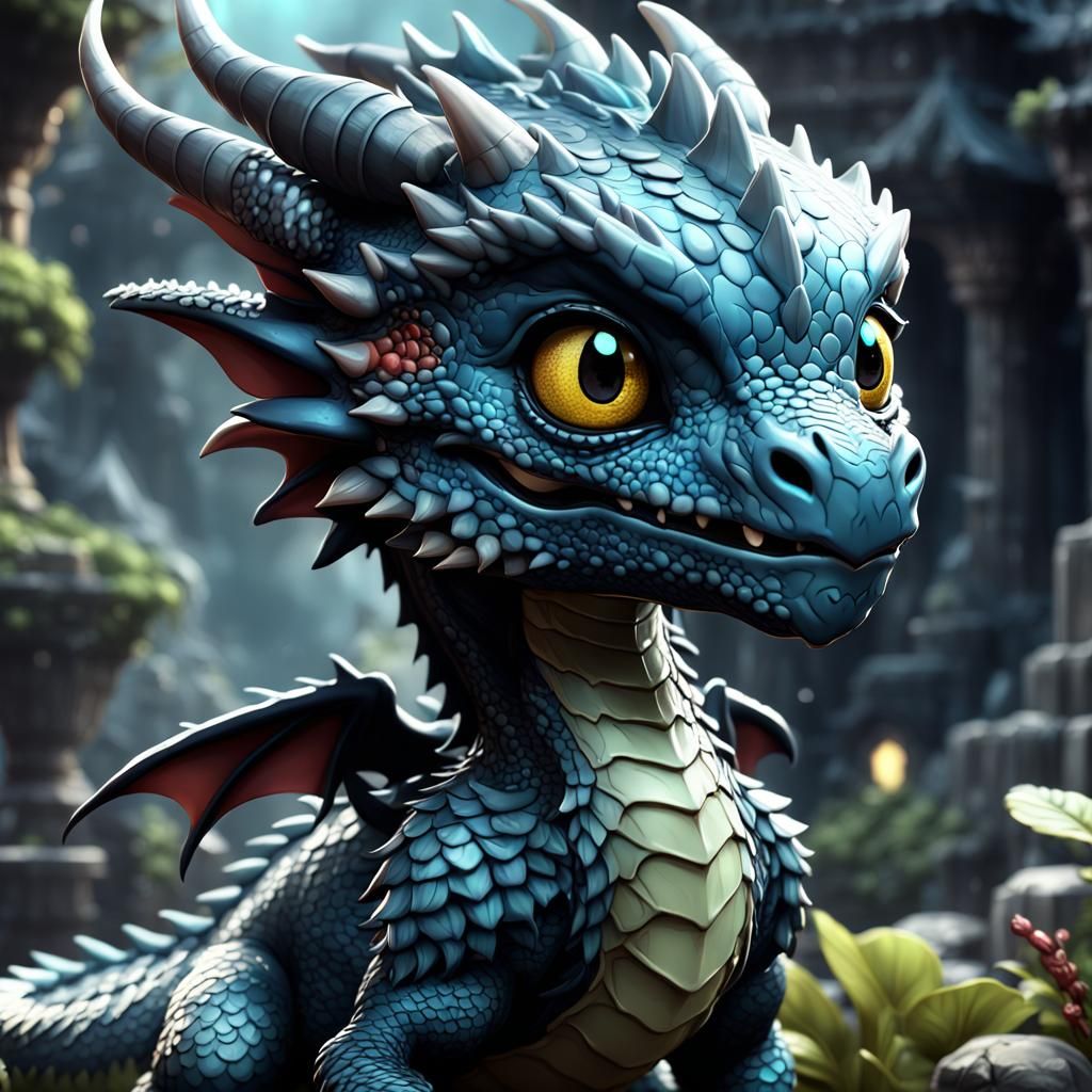 Detailed Chibi Black Dragon Porcelain Art