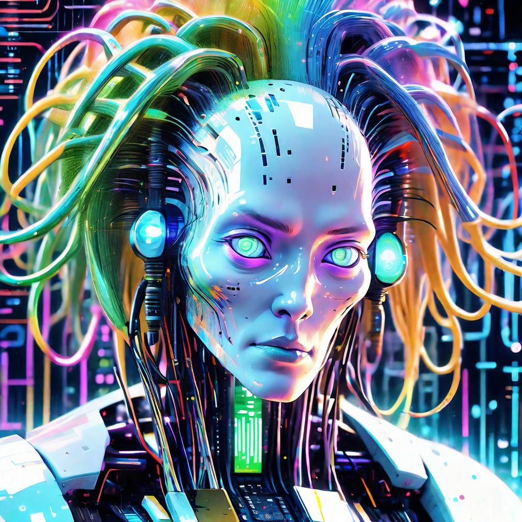 Hyper-Pop Fantasy Creature Reflecting Data Streams