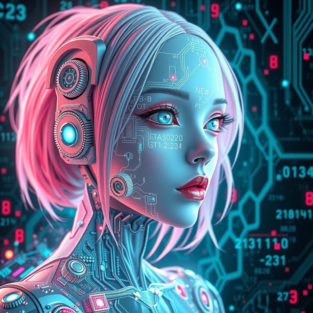 Android Siren in Ryoji Ikeda Digital Art Style