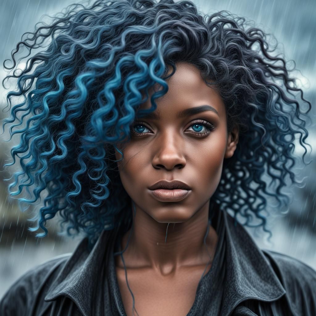 Nostalgic Portrait of Woman with Blue Hair