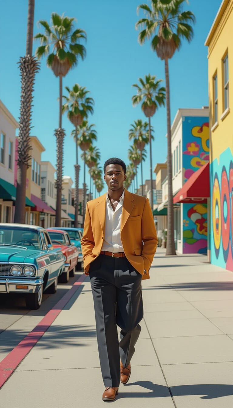 Young Man Enjoys Sunny 90s LA Street Scene