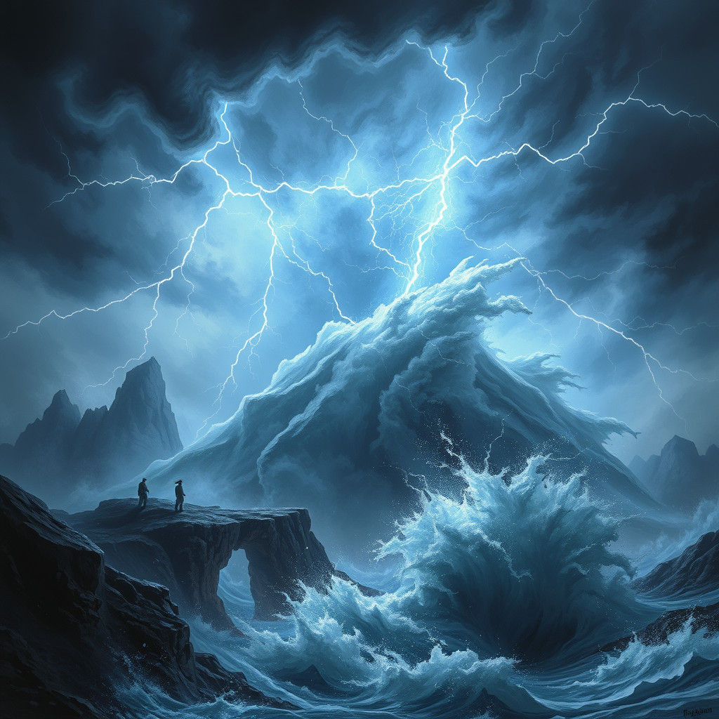 Turbulent Aetherstorm: Magical Tempest in Dark Landscape