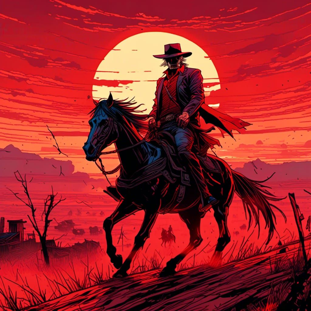 Fiery Sunset Ride: Digital Art in Comic Style