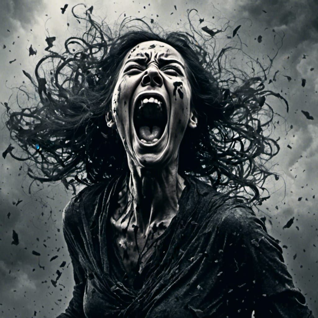 Woman Screaming in Despair: Emotional Digital Art