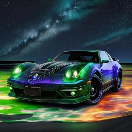 Abstract Midnight Mandelbulb Car in Alcohol Ink