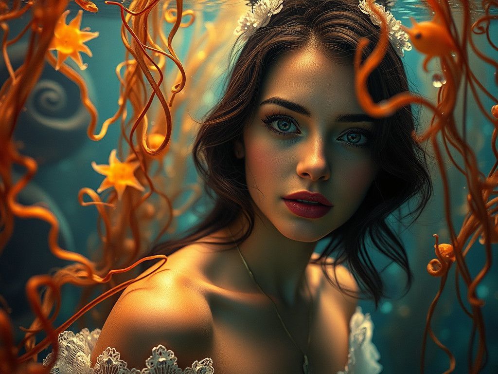 Surreal Underwater Portrait in Whimsical 35mm Film Style