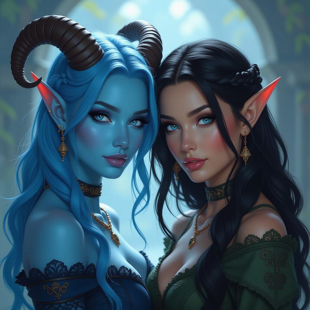 Tiefling and Elf in Photorealistic Art Style