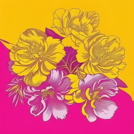 Detailed Peony Bouquet in Gouache and Pen Style