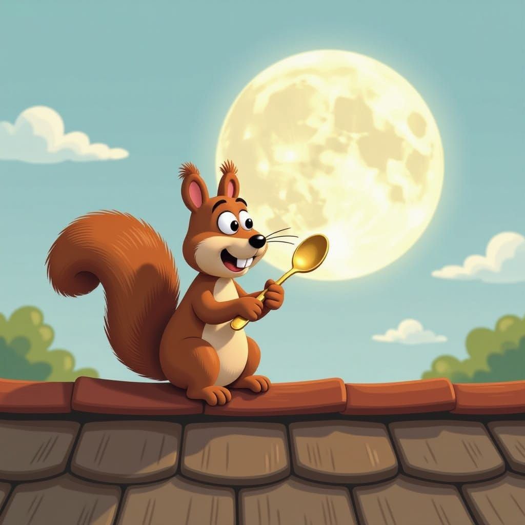 Whimsical Squirrel Enjoying Midnight Treat in Clay Animation...