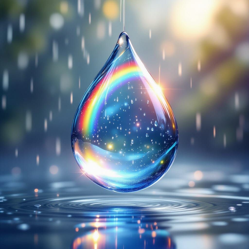 Rainbow Raindrop: Ethereal Light and Water Effects