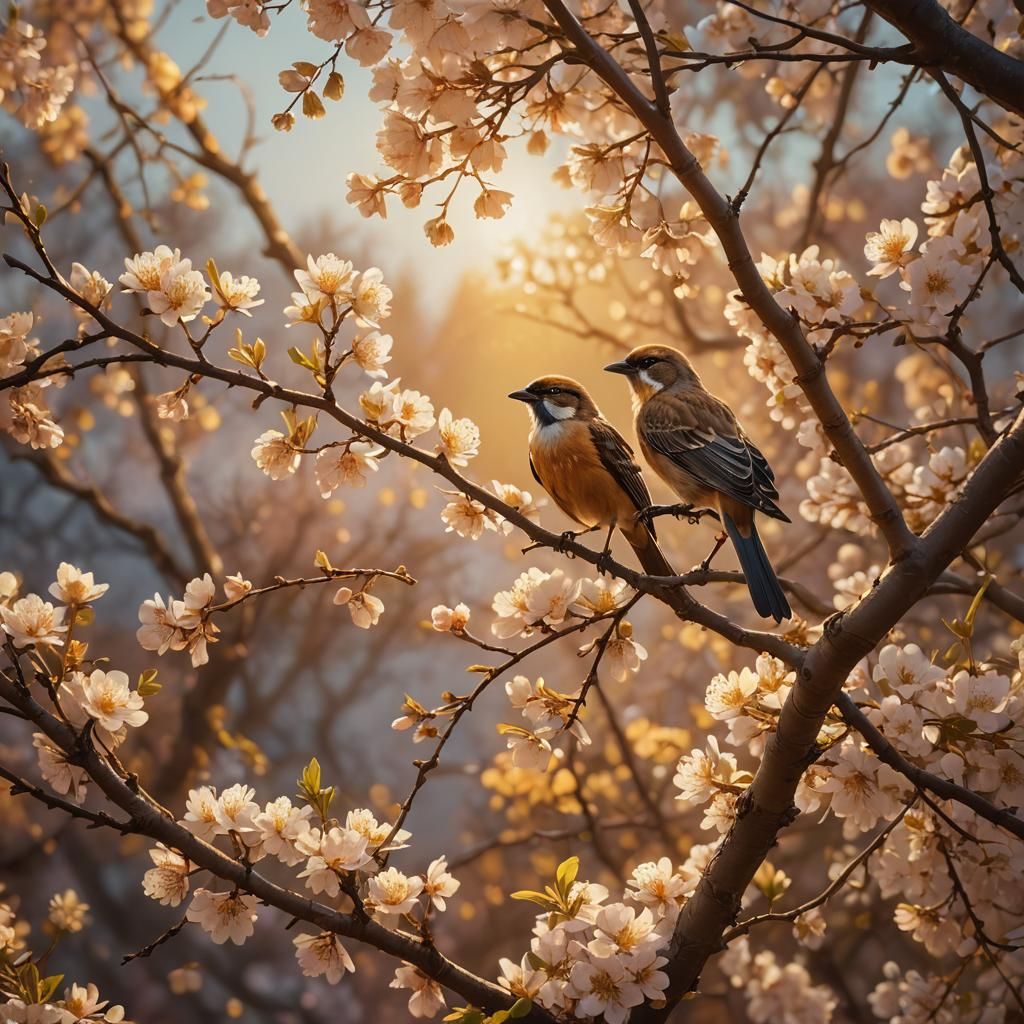 Bird on Spring Branch: Digital Matte Painting