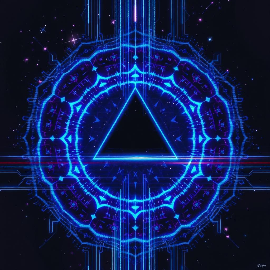 Abstract Glitch Art Constellation in Maximalist Style