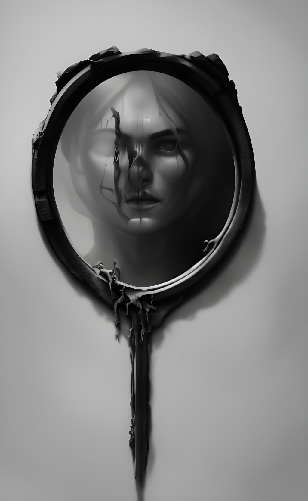 Gothic Haunted Mirror with Figures in Surreal Lighting