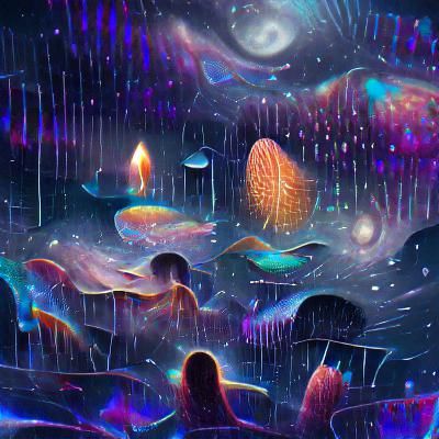 Astral Rainy Night Illustration in Mixed Media