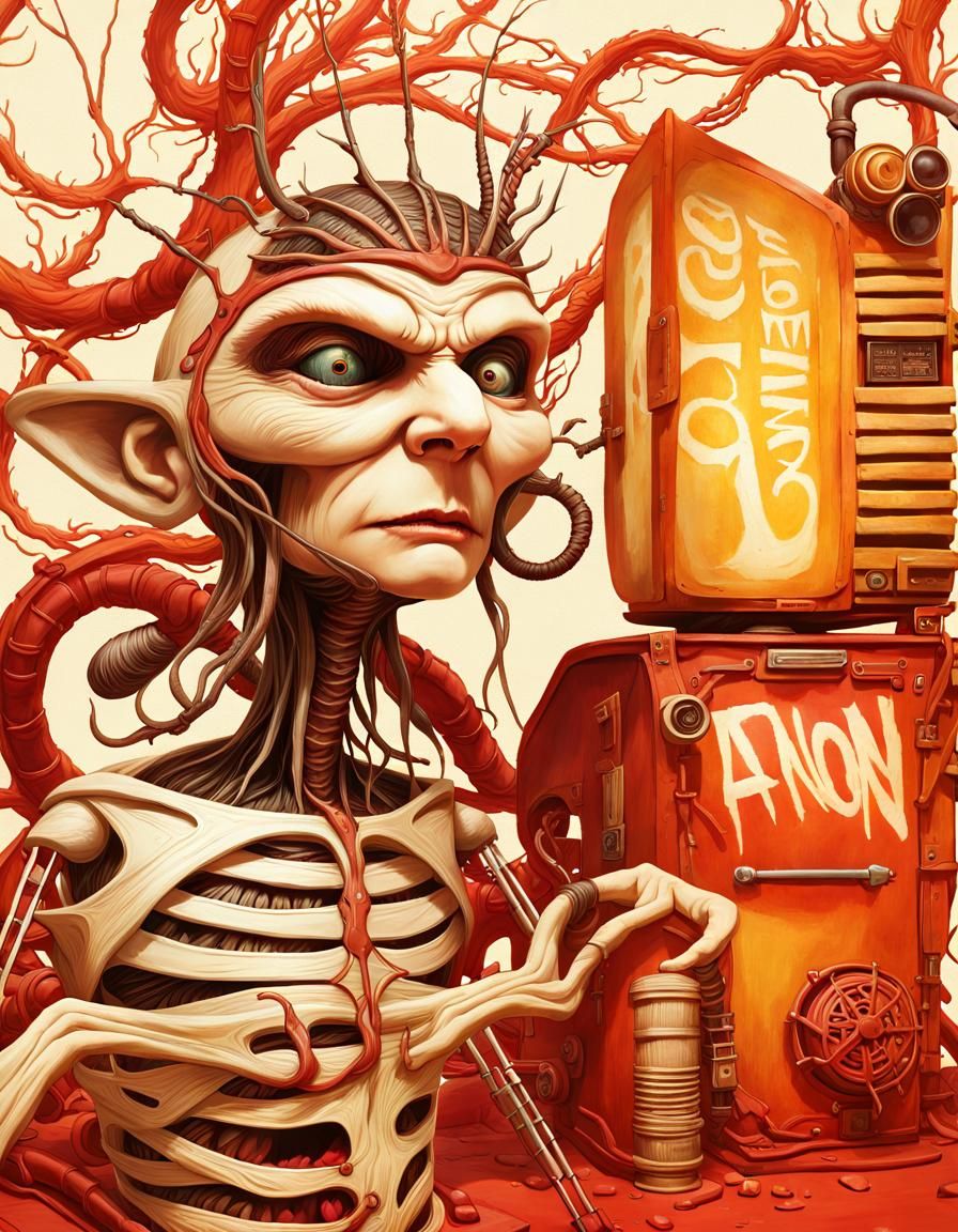 Surreal Mechanical Abomination Laughing in Digital Art Style