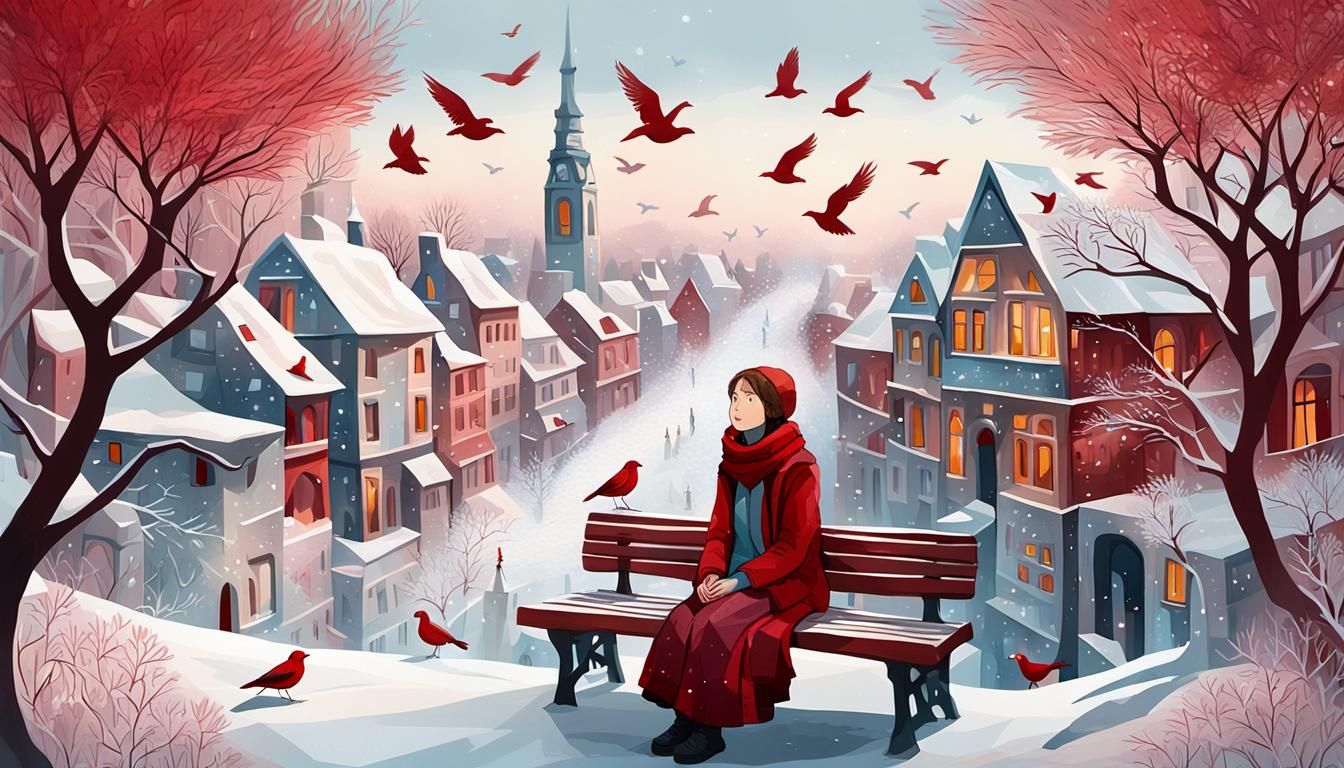 Dreamy Winter Town with 3D Cubist Paper Art