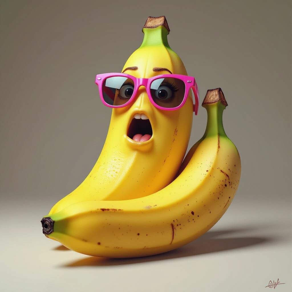 Hyperrealistic Banana With Surprised Expression Wearing Sung...