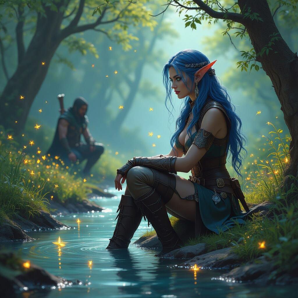 Half-Elf Ranger in Mystical Woods: Dark Fantasy Art